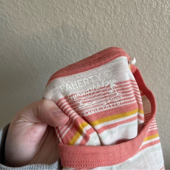 Faherty Sunwashed Striped Crew Tee Persimmon Stripe Short Sleeve Womens Size XL - Picture 5 of 7